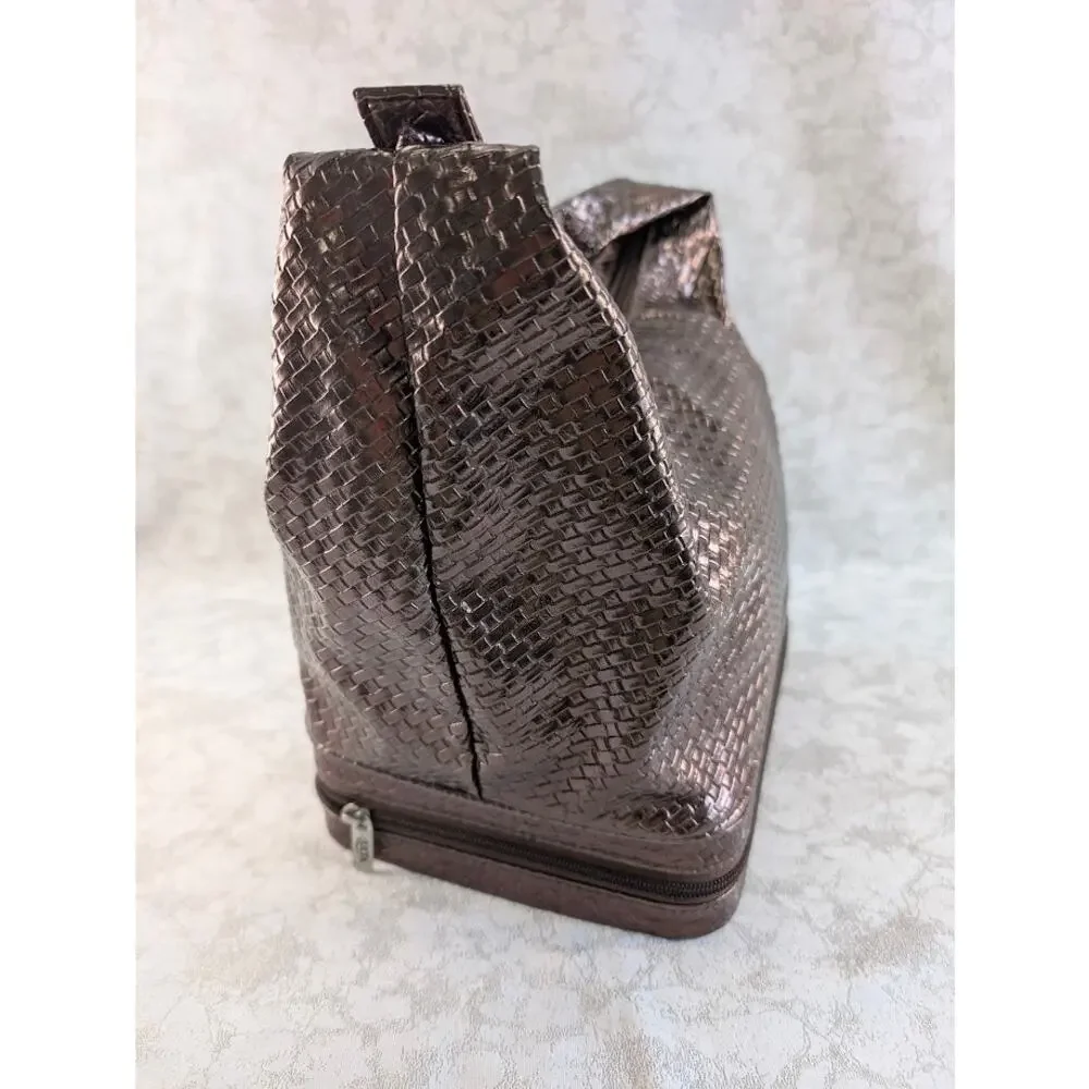 Ulta Beauty Brown Woven Look Makeup Bag Train Case 2-Tier Cosmetic Organizer